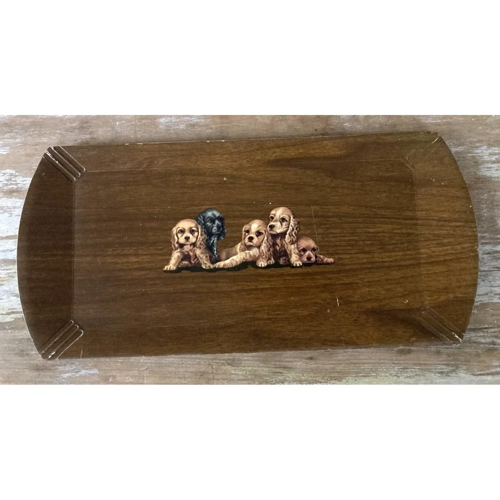 Vintage Hasko set of buffet luncheon lap serving trays puppies dogs litho 1950's